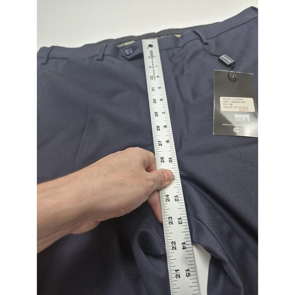 Galante Uomo Dress Pants Mens 38x36 Navy Wool Flat Front Unhemmed Italy VBC